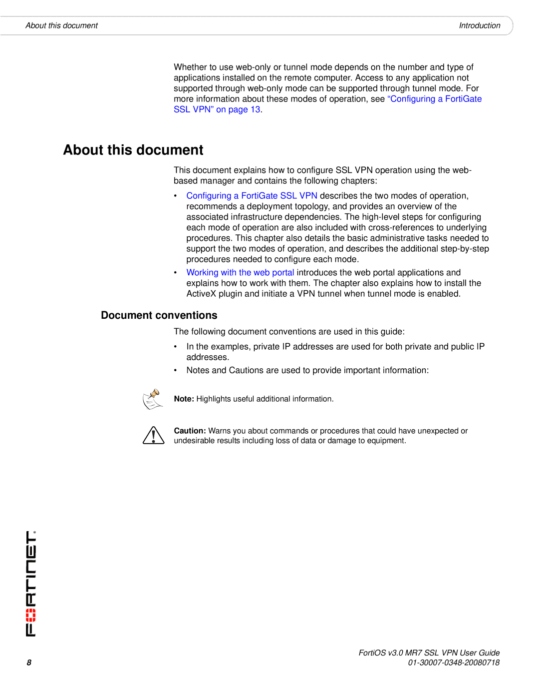 Fortinet FORTIOS V3.0 MR7 manual About this document, Document conventions 