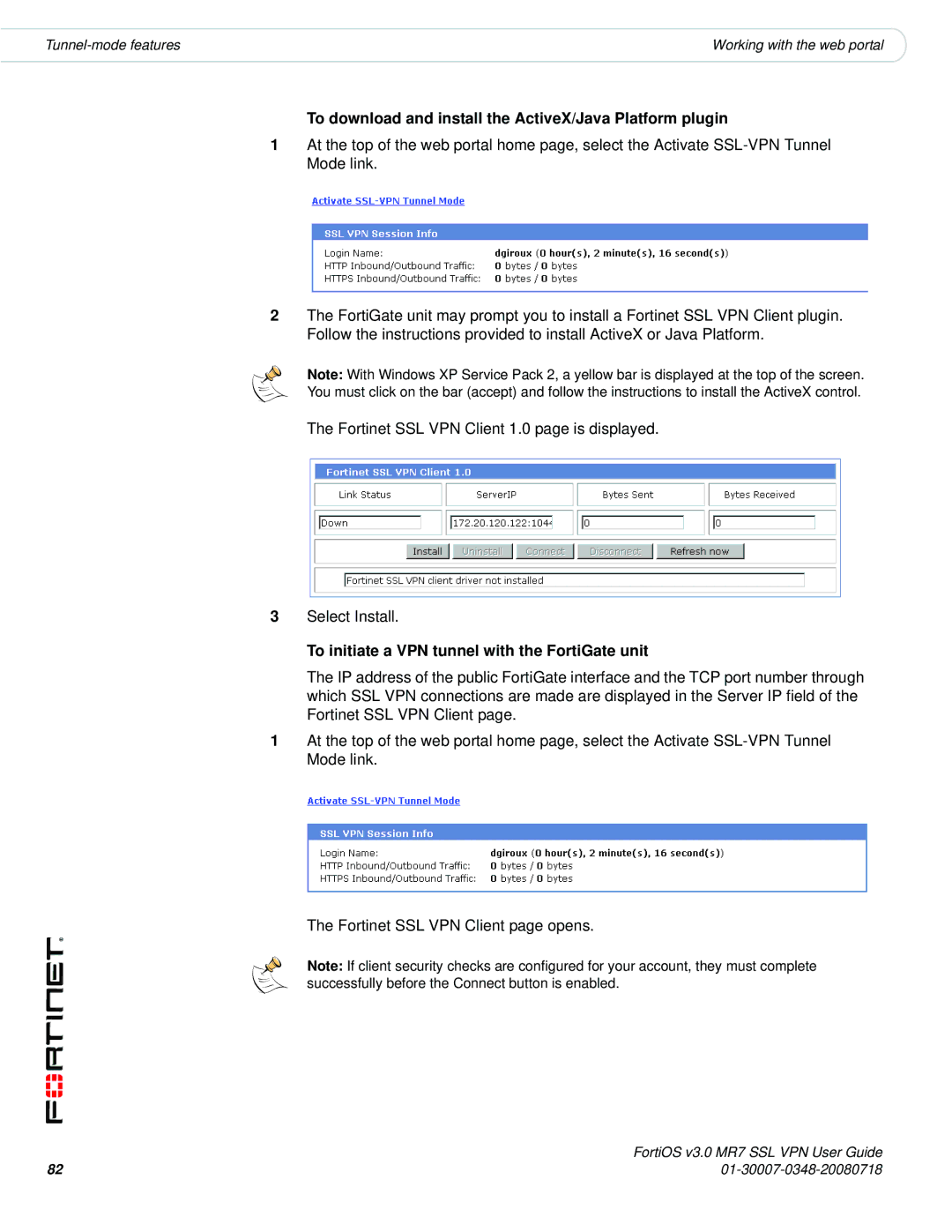 Fortinet FORTIOS V3.0 MR7 manual To download and install the ActiveX/Java Platform plugin 