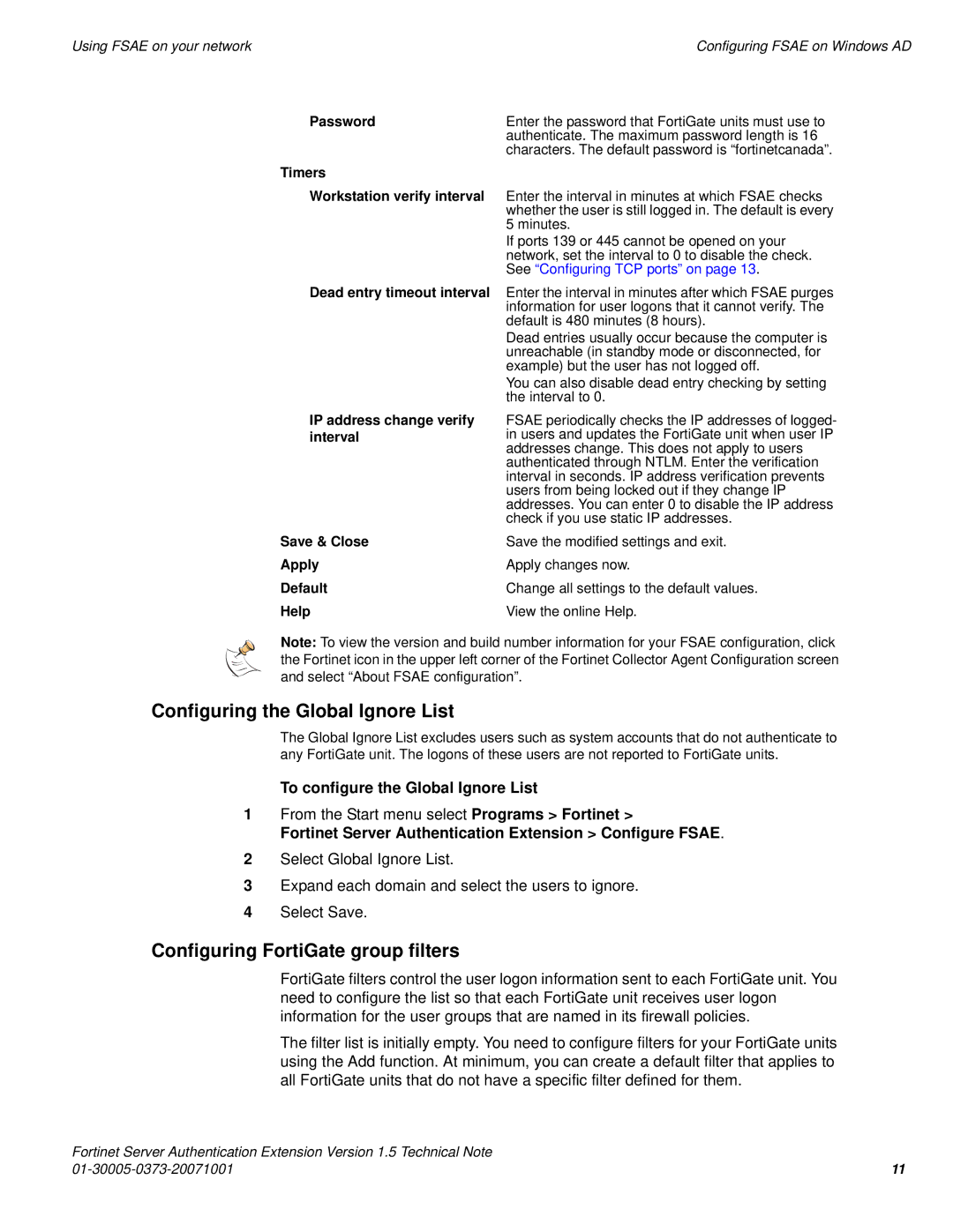 Fortinet FSAE Configuring the Global Ignore List, Configuring FortiGate group filters, To configure the Global Ignore List 