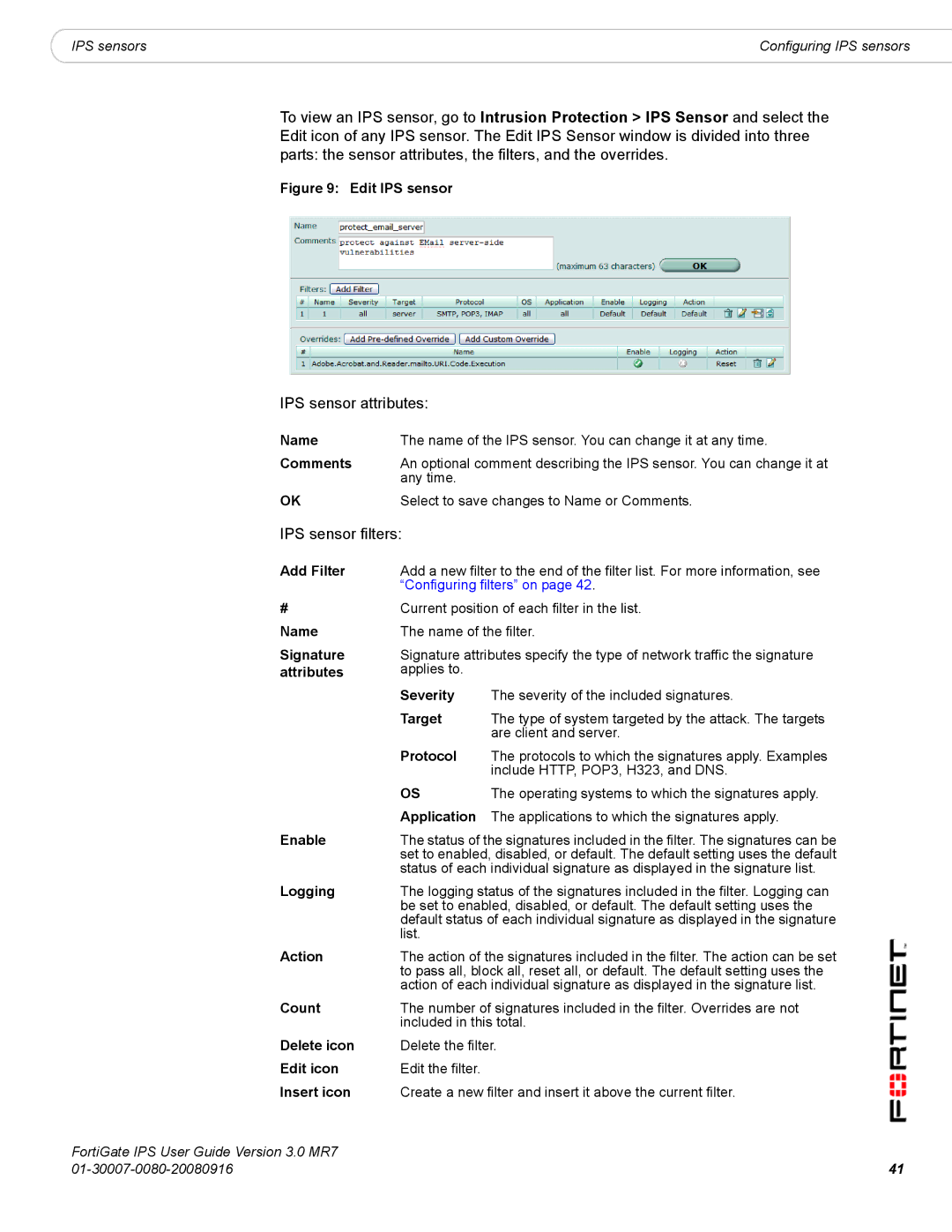 Fortinet manual IPS sensor attributes, IPS sensor filters 