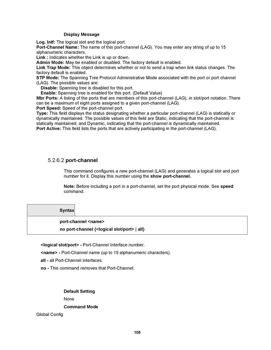 Fortinet MR1 manual Port-channel, Display Message 