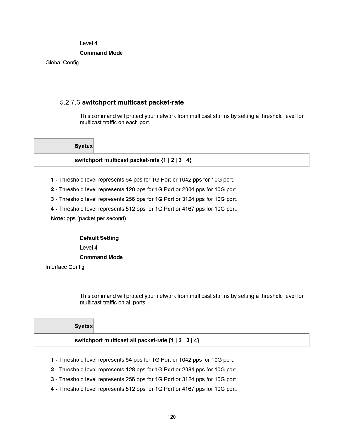 Fortinet MR1 manual Syntax Switchport multicast packet-rate 1 2 3, Syntax Switchport multicast all packet-rate 1 2 3 