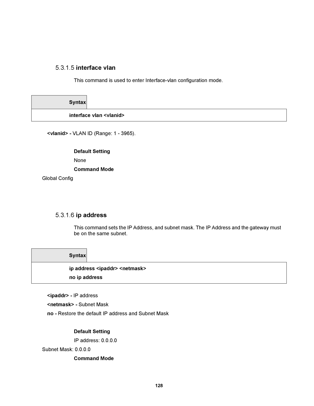 Fortinet MR1 manual Ip address, Syntax Interface vlan vlanid 