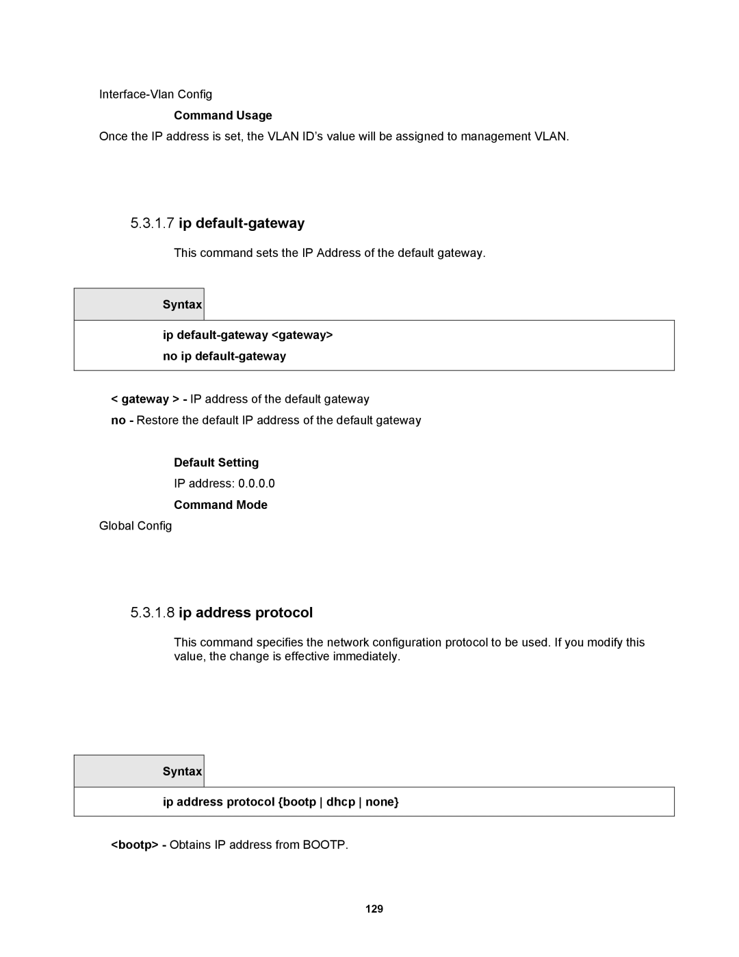 Fortinet MR1 manual Ip address protocol, Syntax Ip default-gateway gateway no ip default-gateway 