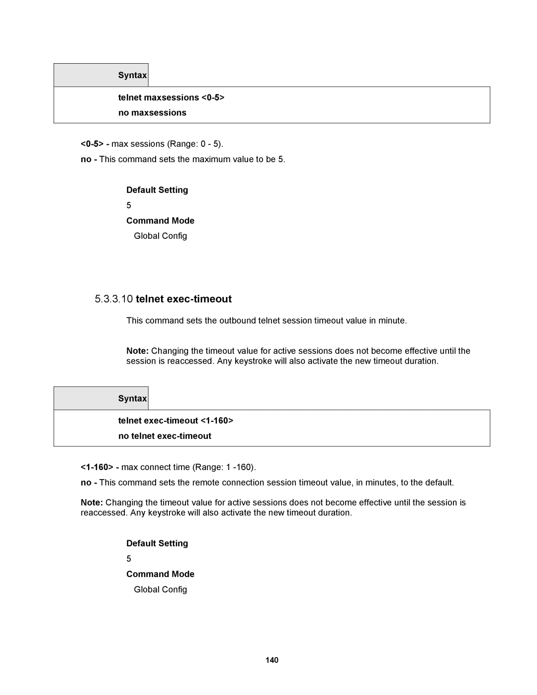 Fortinet MR1 manual Telnet exec-timeout, Syntax Telnet maxsessions 0-5 no maxsessions 