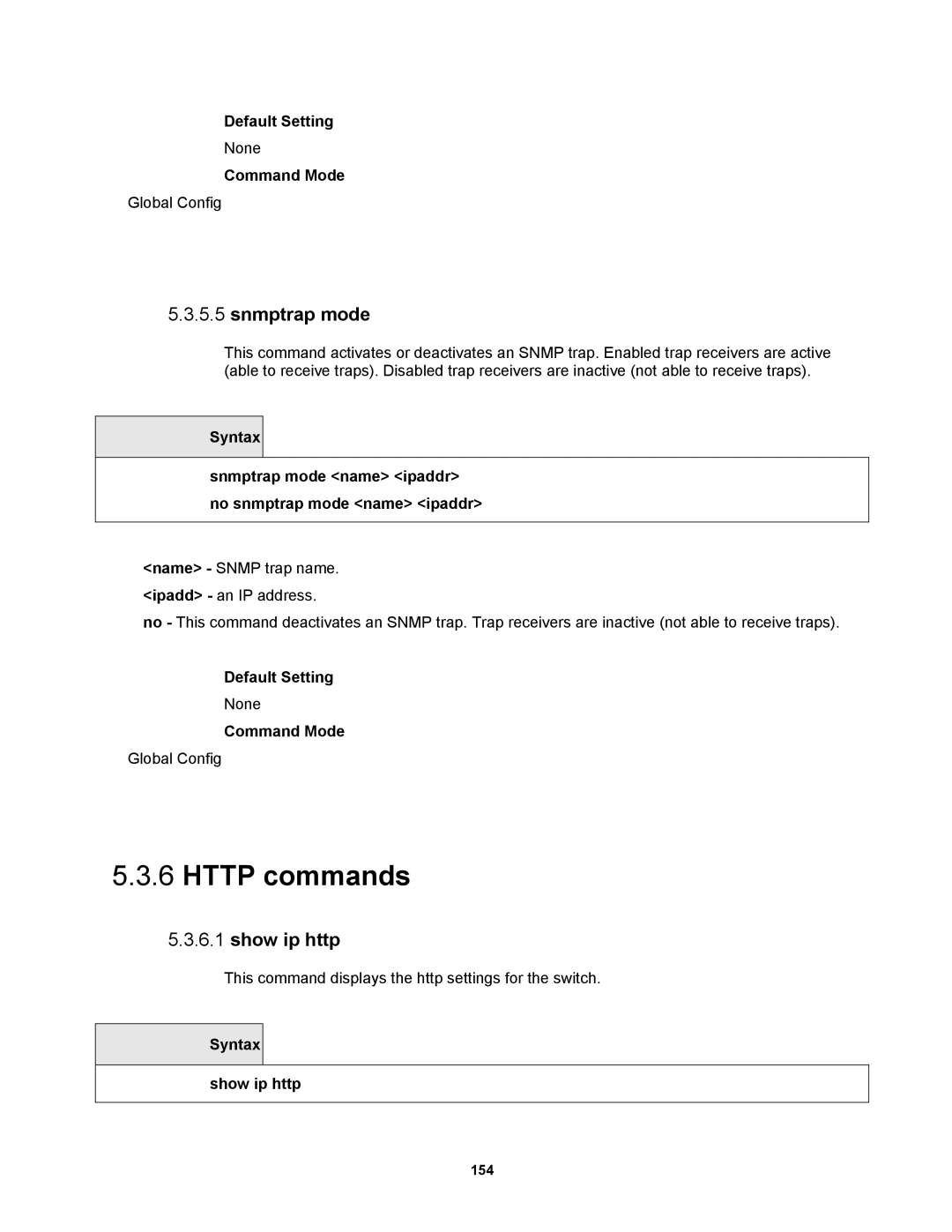 Fortinet MR1 manual Http commands, Snmptrap mode, Syntax Show ip http 