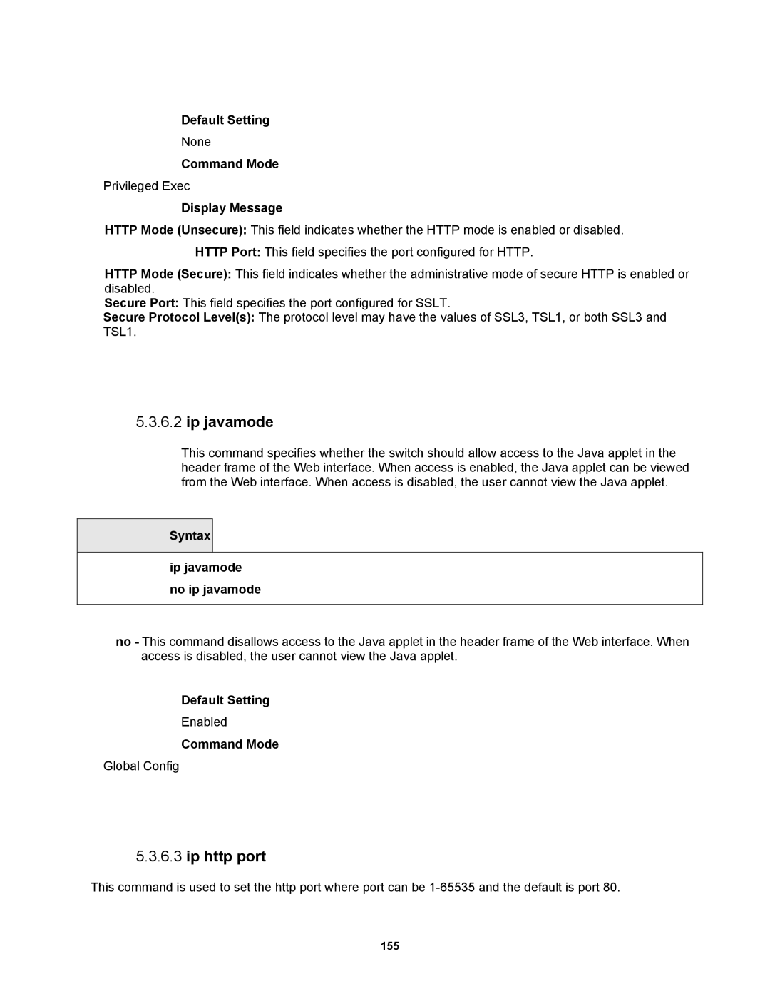 Fortinet MR1 manual Ip http port, Syntax Ip javamode no ip javamode 