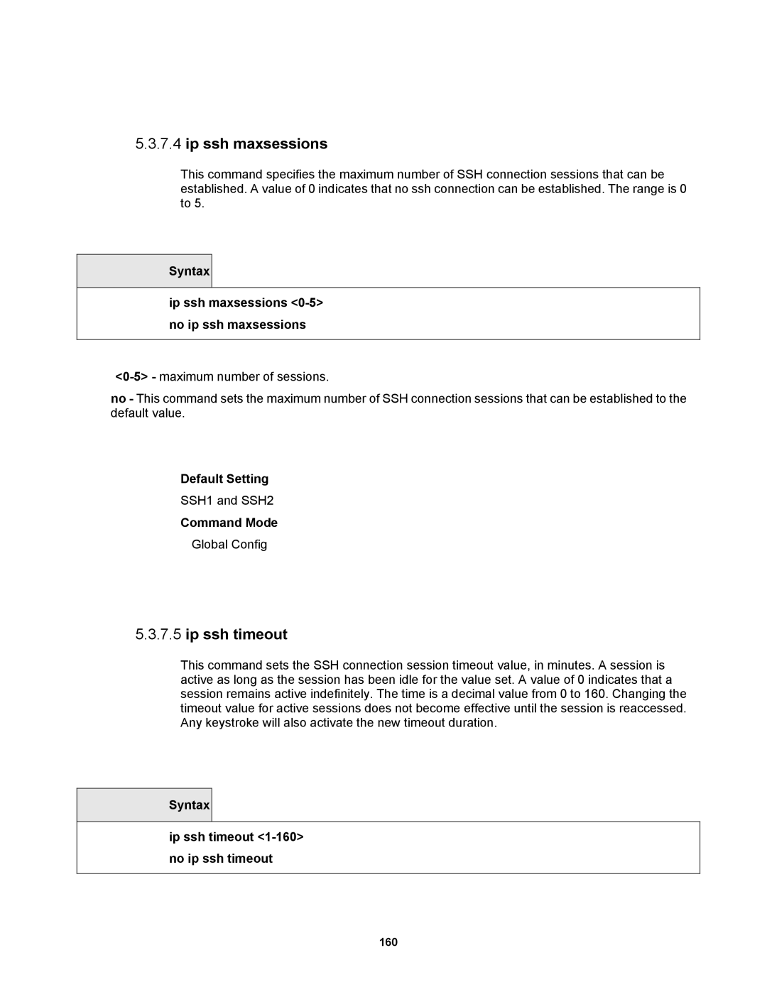 Fortinet MR1 manual Ip ssh timeout, Syntax Ip ssh maxsessions 0-5 no ip ssh maxsessions 