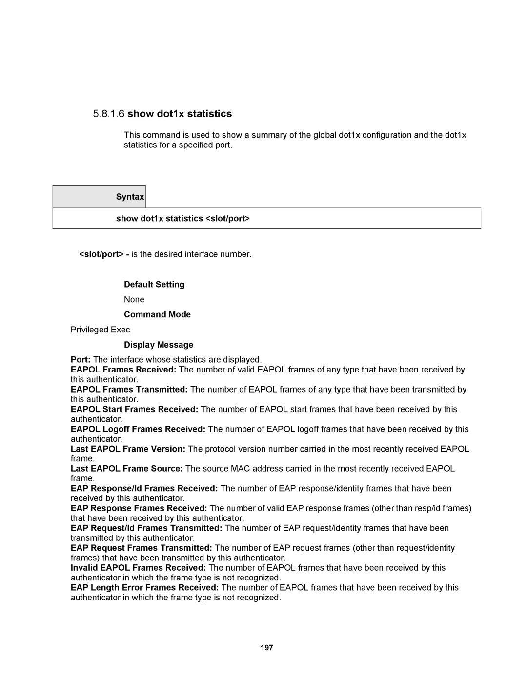 Fortinet MR1 manual Syntax Show dot1x statistics slot/port 