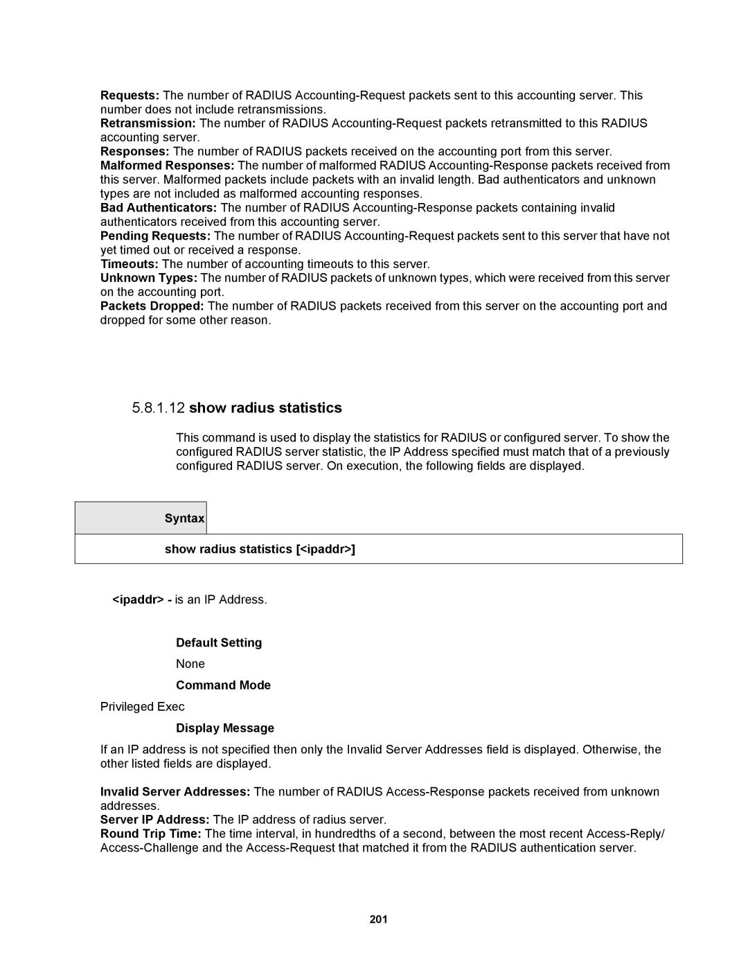 Fortinet MR1 manual Syntax Show radius statistics ipaddr 