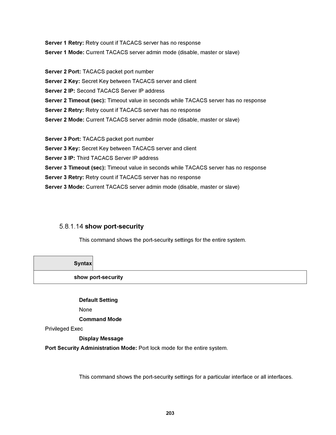 Fortinet MR1 manual Syntax Show port-security Default Setting 