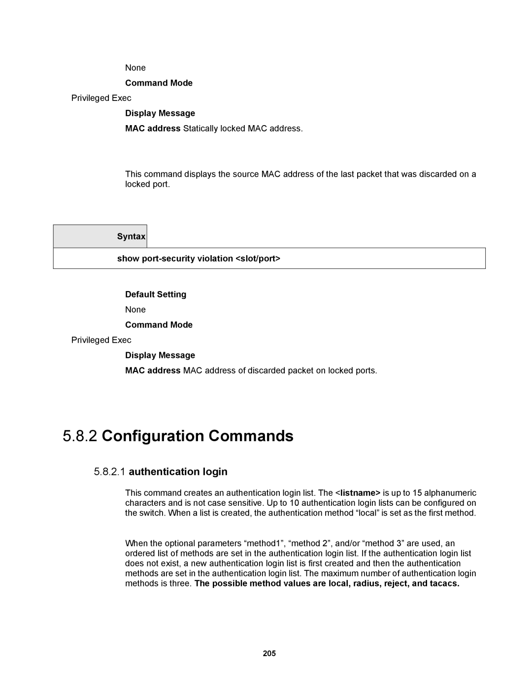 Fortinet MR1 manual Configuration Commands, Authentication login 