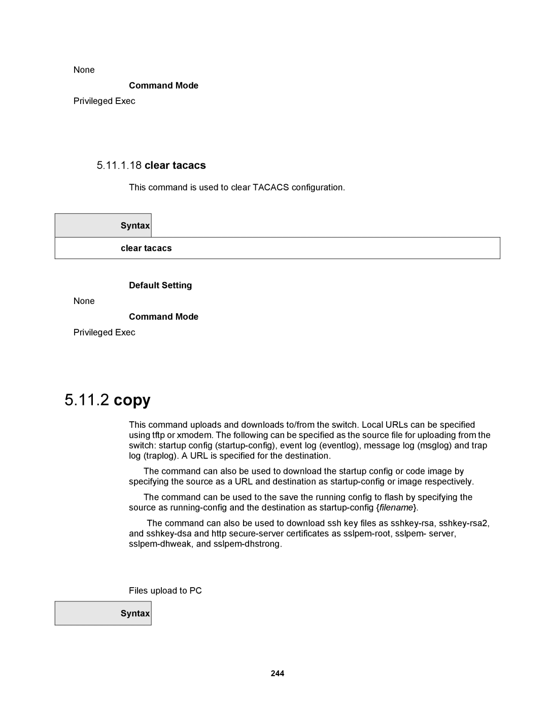 Fortinet MR1 manual Copy, Clear tacacs, Syntax clear tacacs Default Setting 