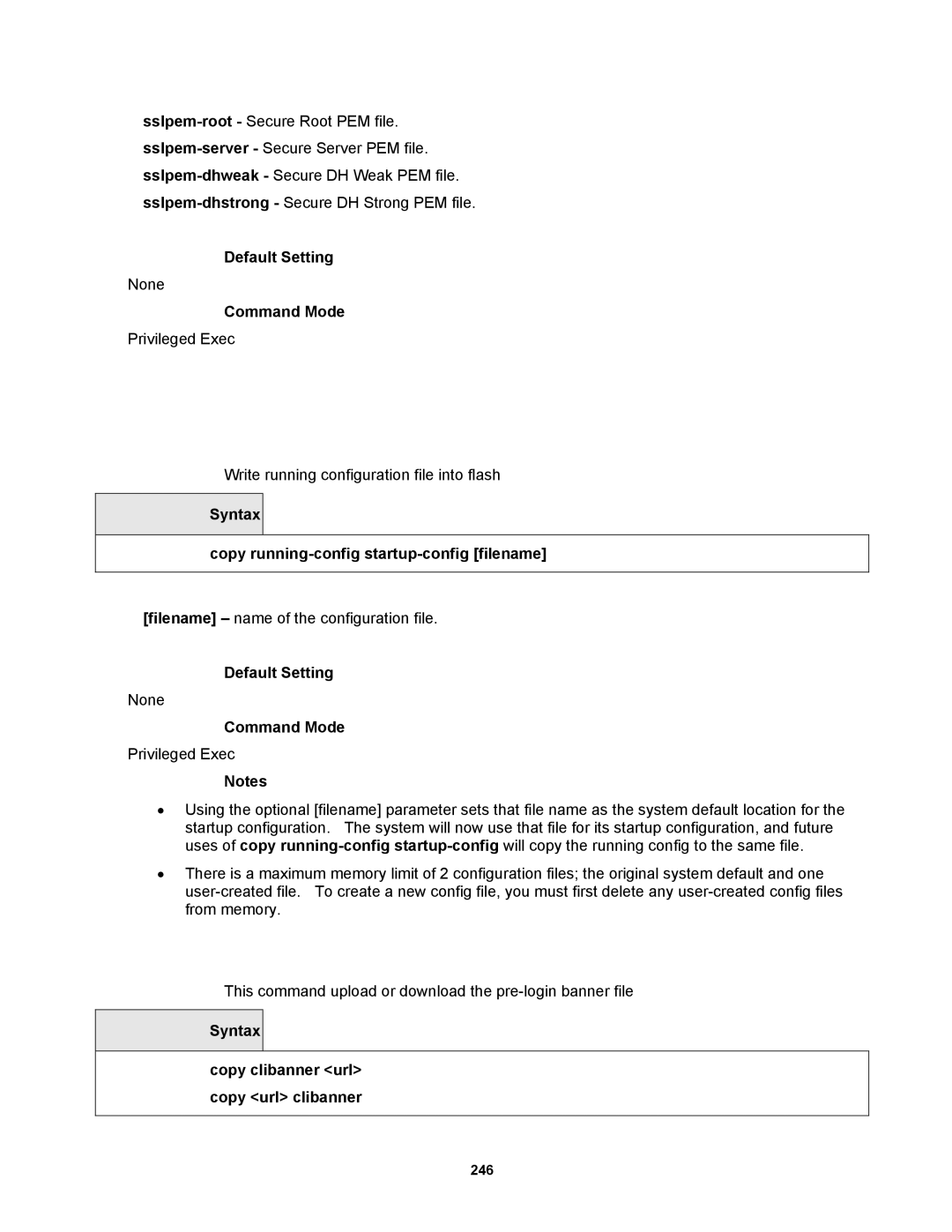 Fortinet MR1 manual Syntax Copy running-config startup-config filename, Syntax Copy clibanner url copy url clibanner 