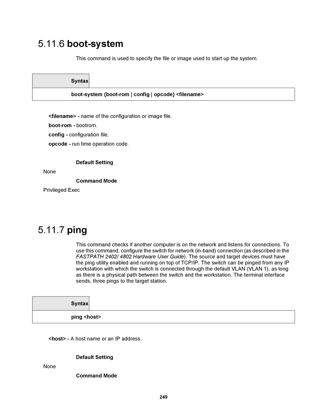 Fortinet MR1 manual Syntax Boot-system boot-rom config opcode filename, Syntax Ping host 