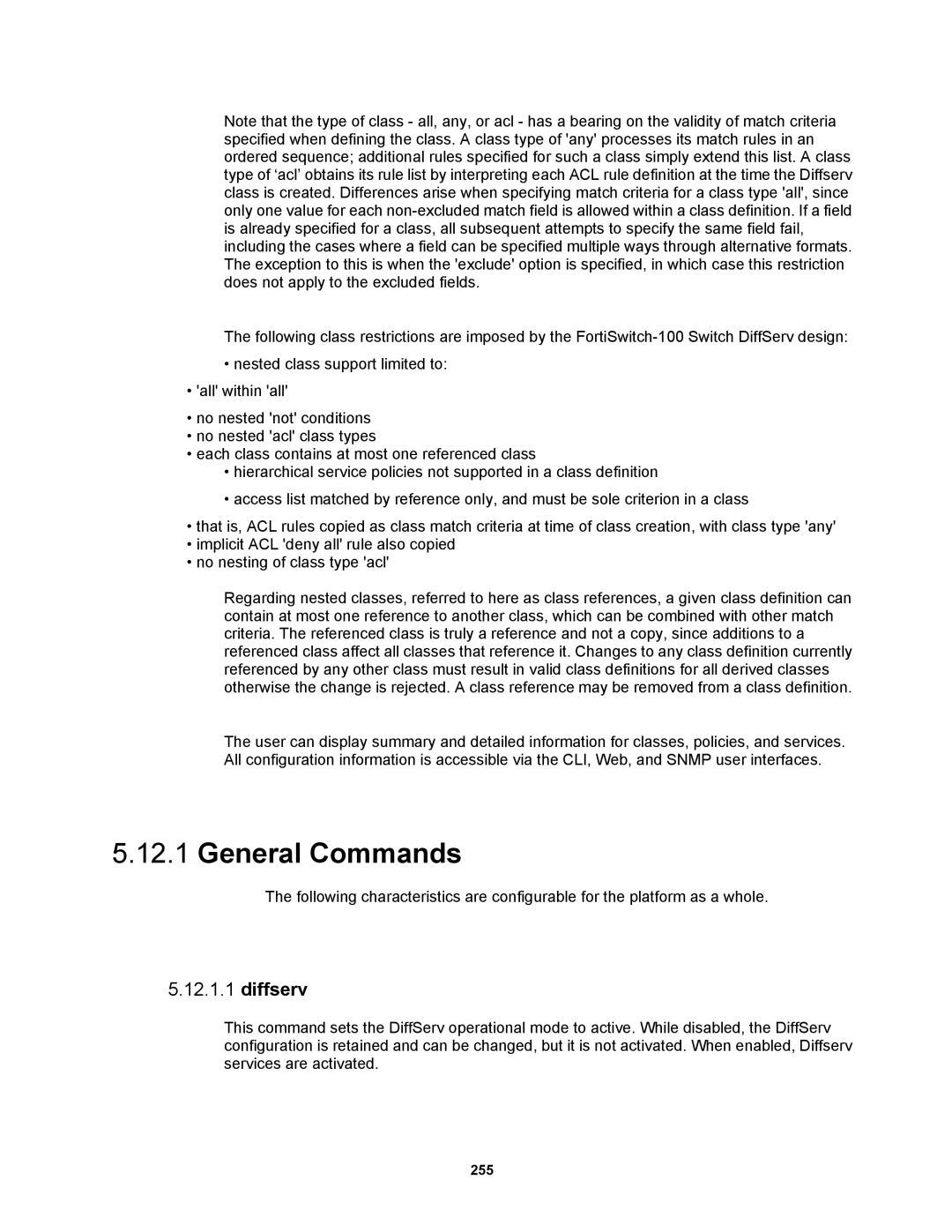 Fortinet MR1 manual General Commands, Diffserv 