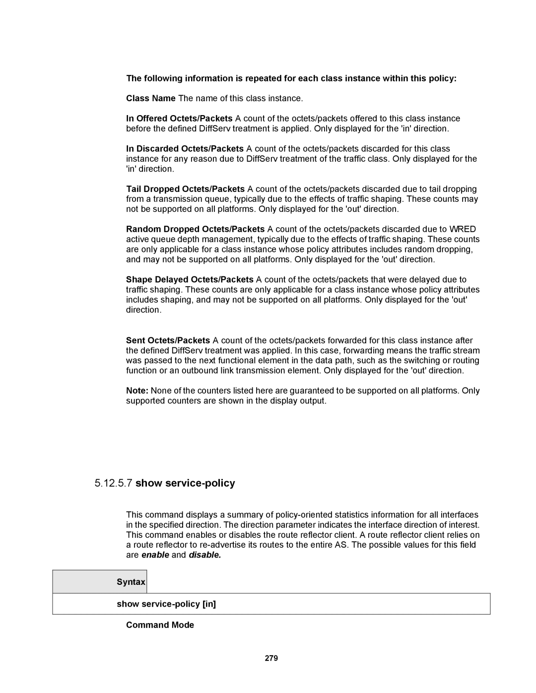 Fortinet MR1 manual Syntax Show service-policy Command Mode 