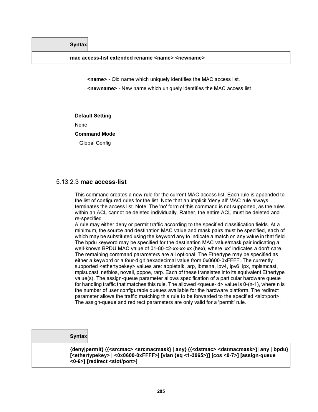 Fortinet MR1 manual Syntax Mac access-list extended rename name newname 