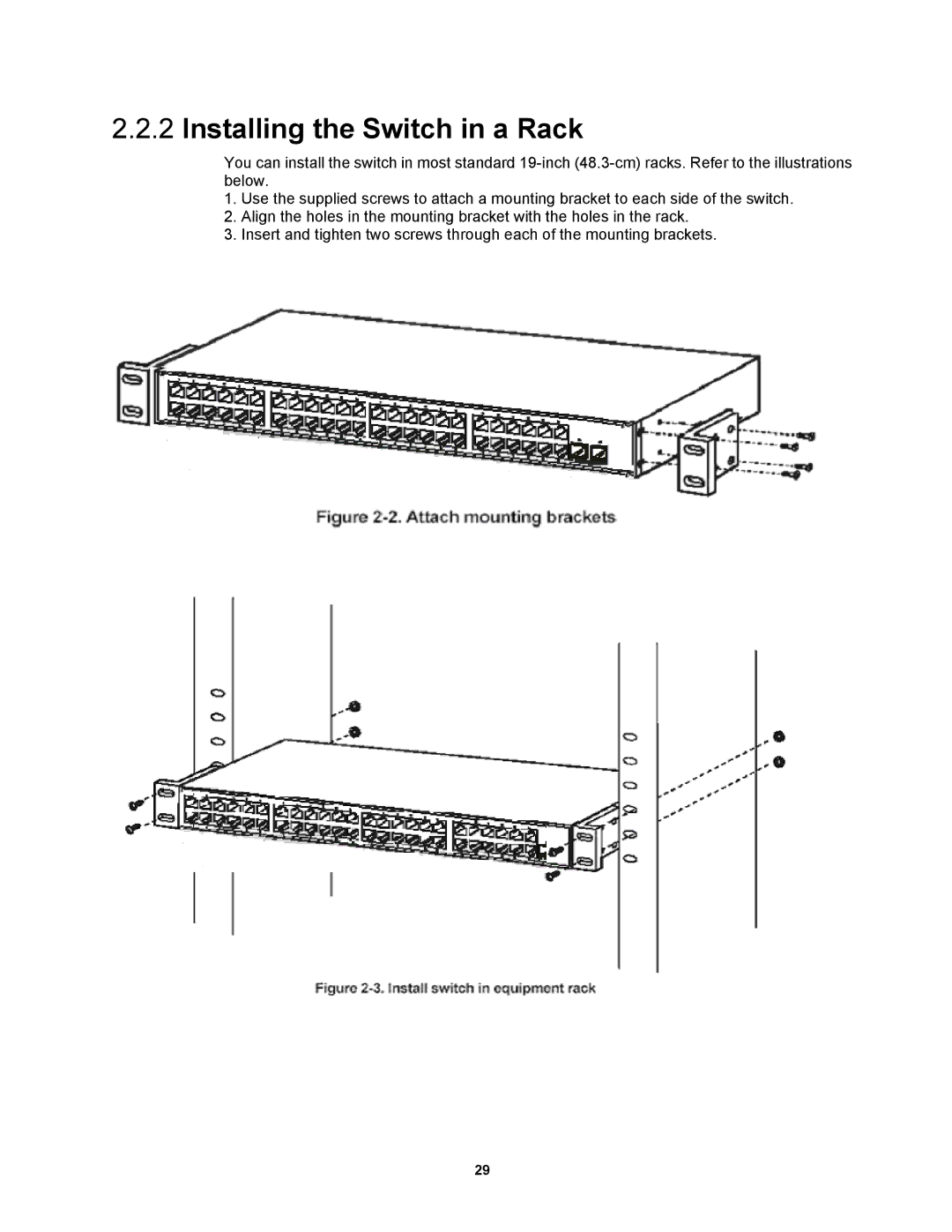 Fortinet MR1 manual Installing the Switch in a Rack 