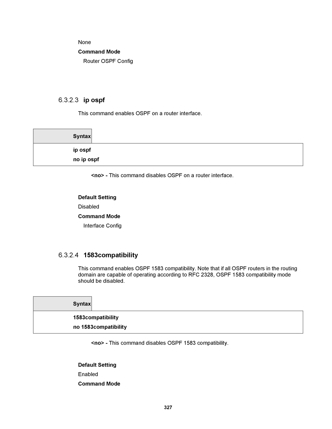 Fortinet MR1 manual 2.4 1583compatibility, Syntax Ip ospf no ip ospf, Syntax 1583compatibility no 1583compatibility 