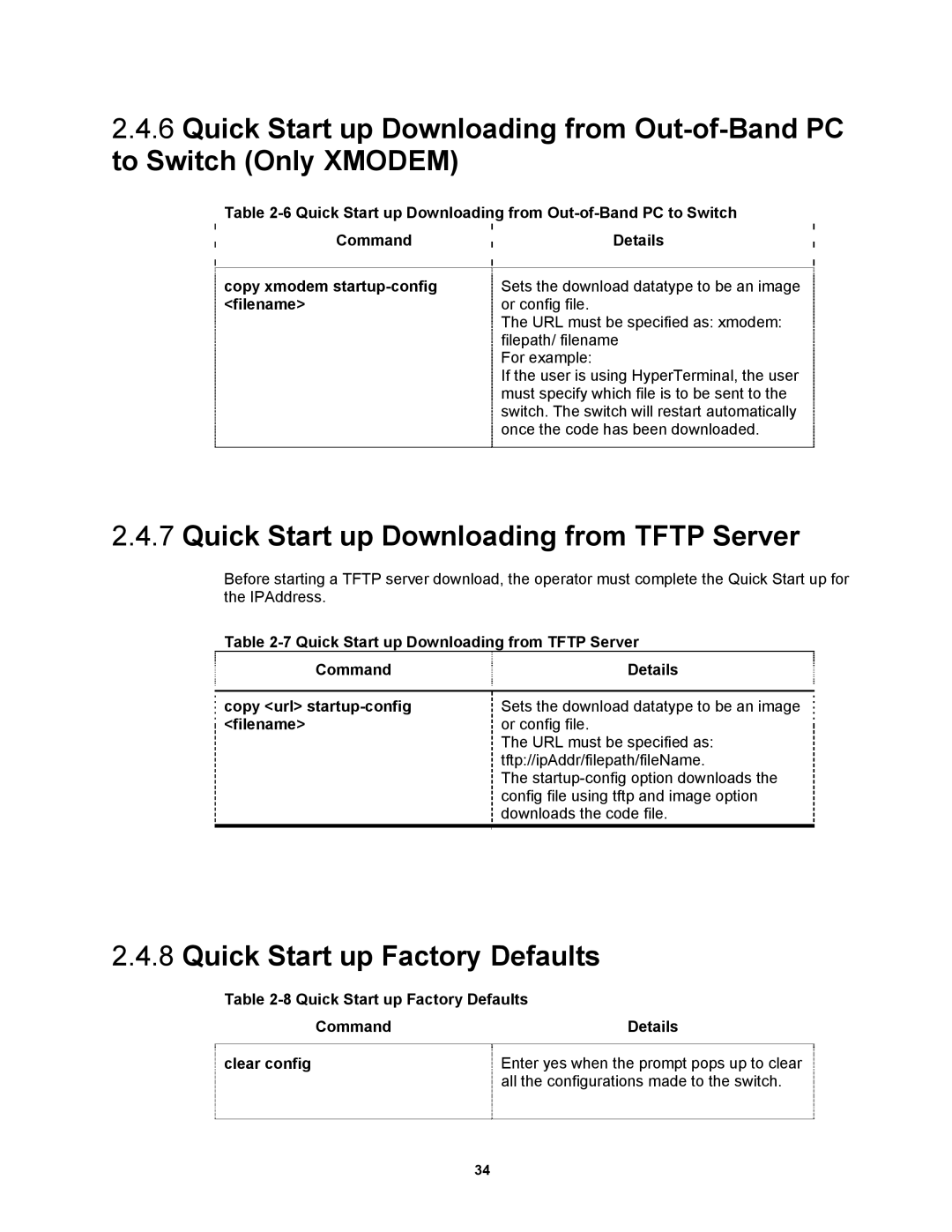 Fortinet MR1 manual Quick Start up Downloading from Tftp Server, Quick Start up Factory Defaults, Filename 