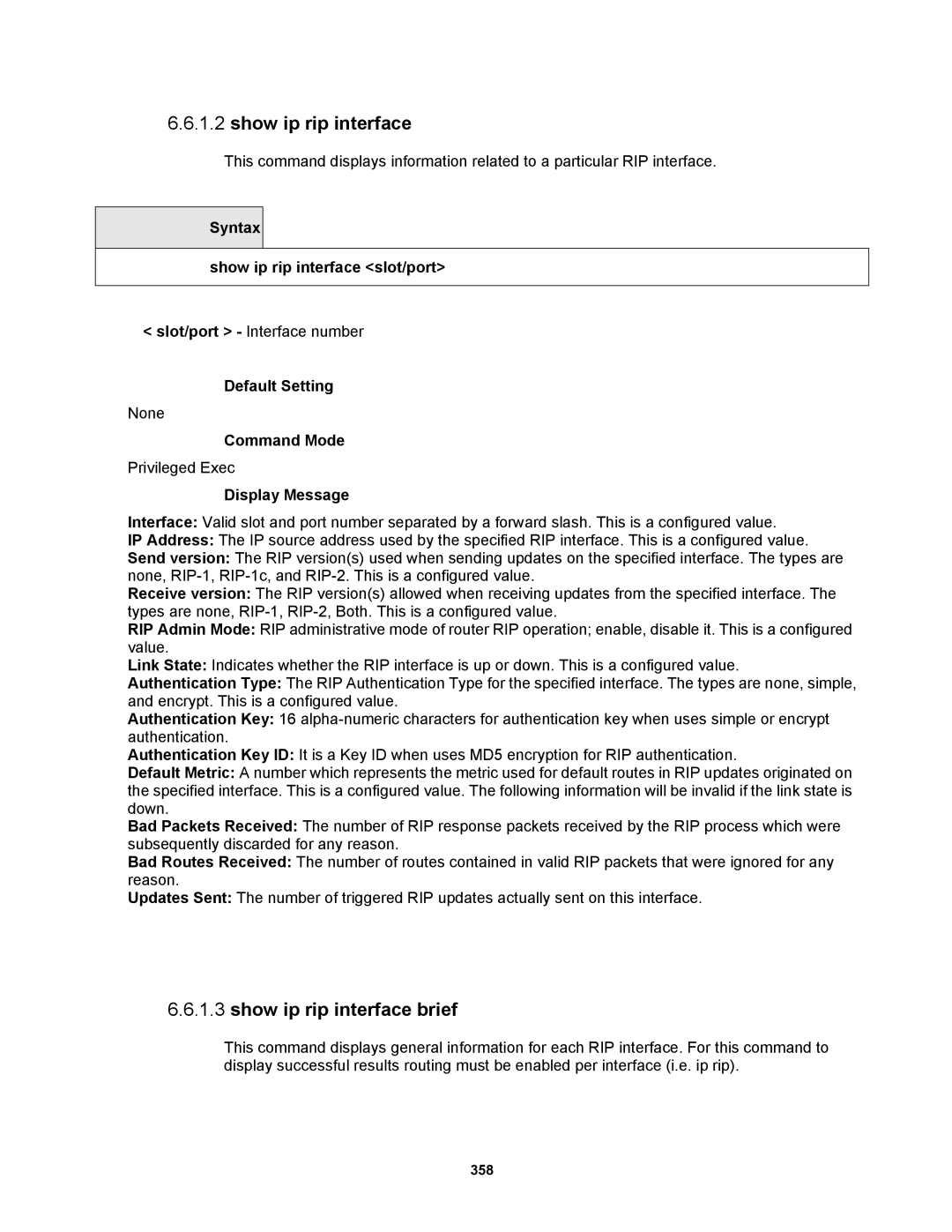 Fortinet MR1 manual Show ip rip interface brief, Syntax Show ip rip interface slot/port 