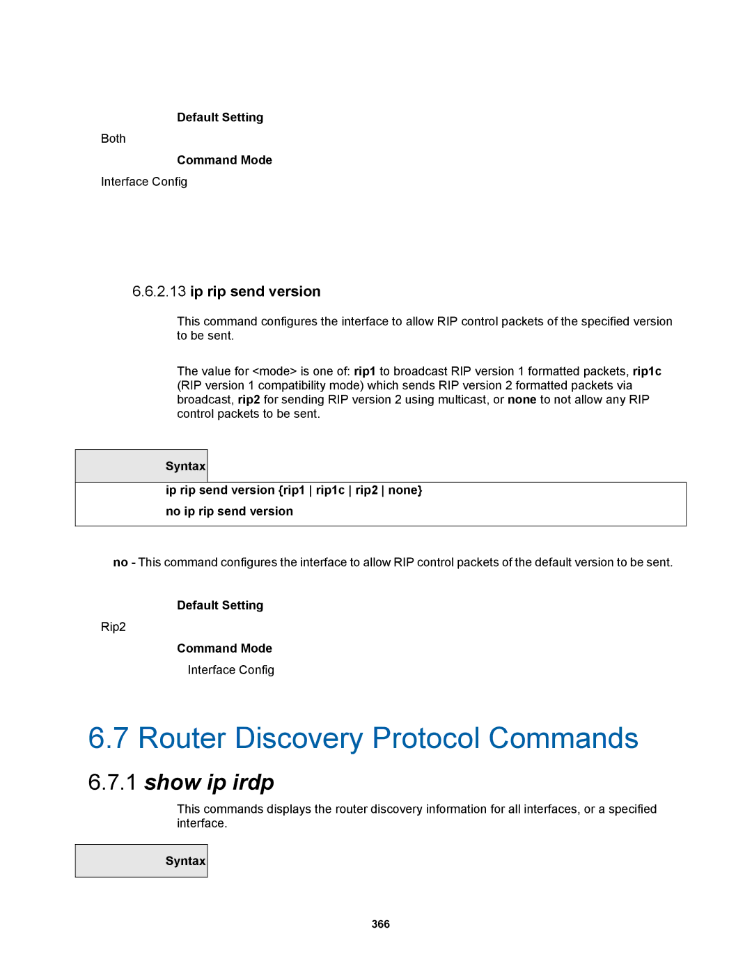 Fortinet MR1 manual Router Discovery Protocol Commands, Ip rip send version 