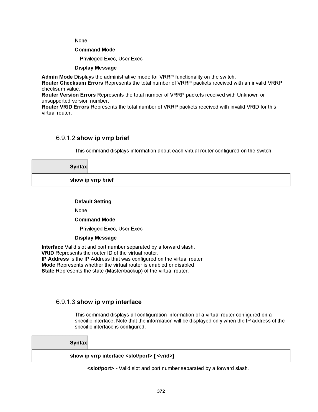 Fortinet MR1 manual Show ip vrrp interface, Syntax Show ip vrrp brief Default Setting 