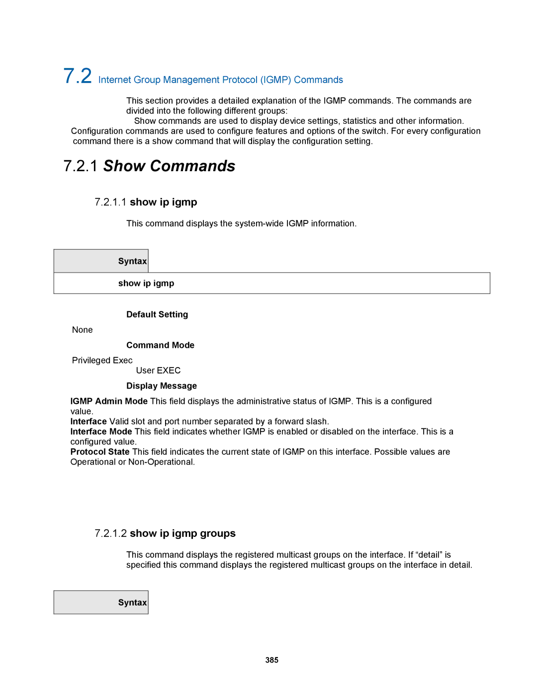 Fortinet MR1 manual Show ip igmp groups, Syntax show ip igmp Default Setting 