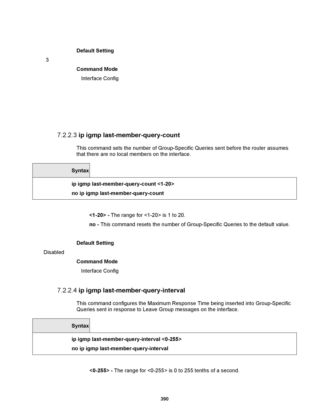 Fortinet MR1 manual Ip igmp last-member-query-count, Ip igmp last-member-query-interval 