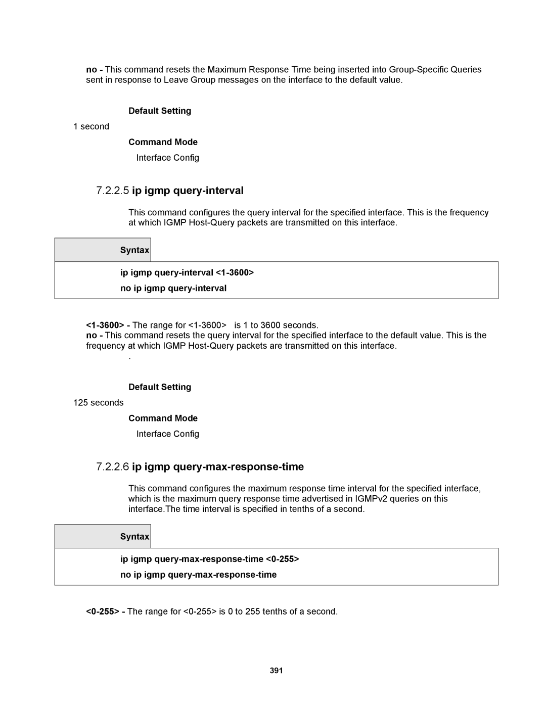 Fortinet MR1 manual Ip igmp query-interval, Ip igmp query-max-response-time 