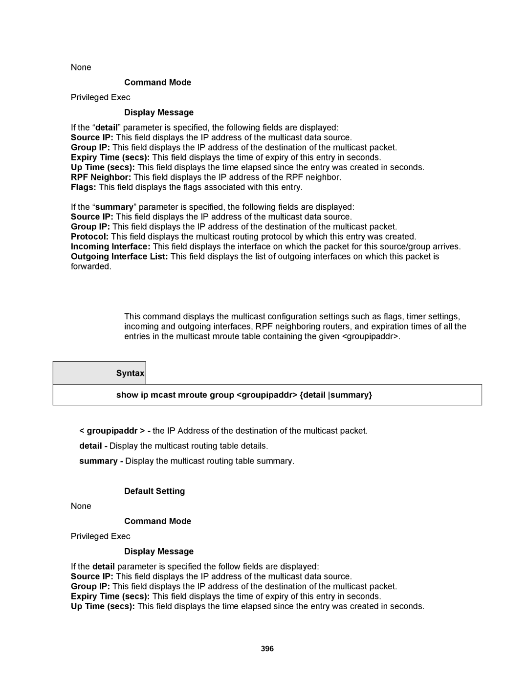 Fortinet MR1 manual Syntax Show ip mcast mroute group groupipaddr detail summary 