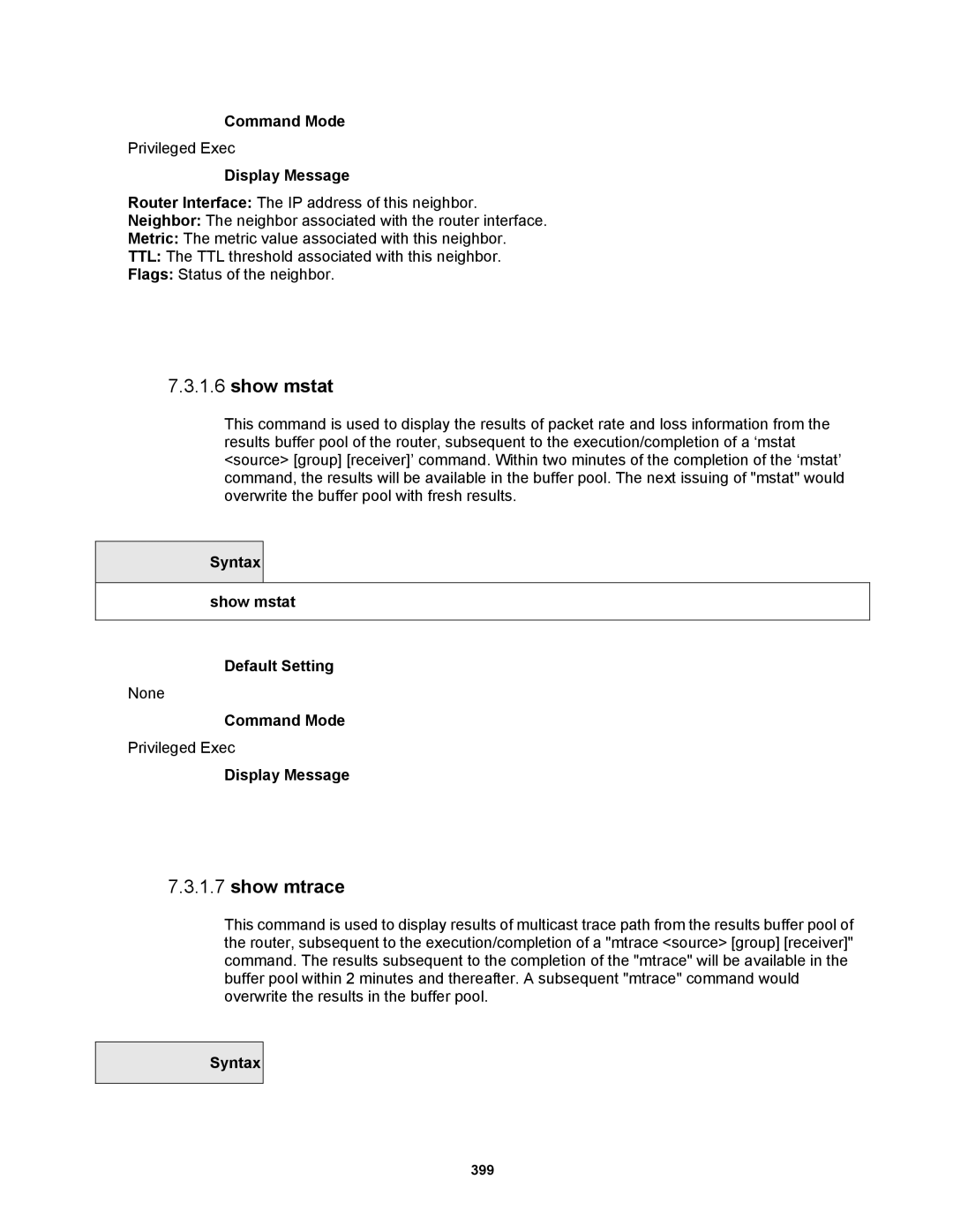 Fortinet MR1 manual Show mstat, Show mtrace, Syntax show mstat Default Setting 