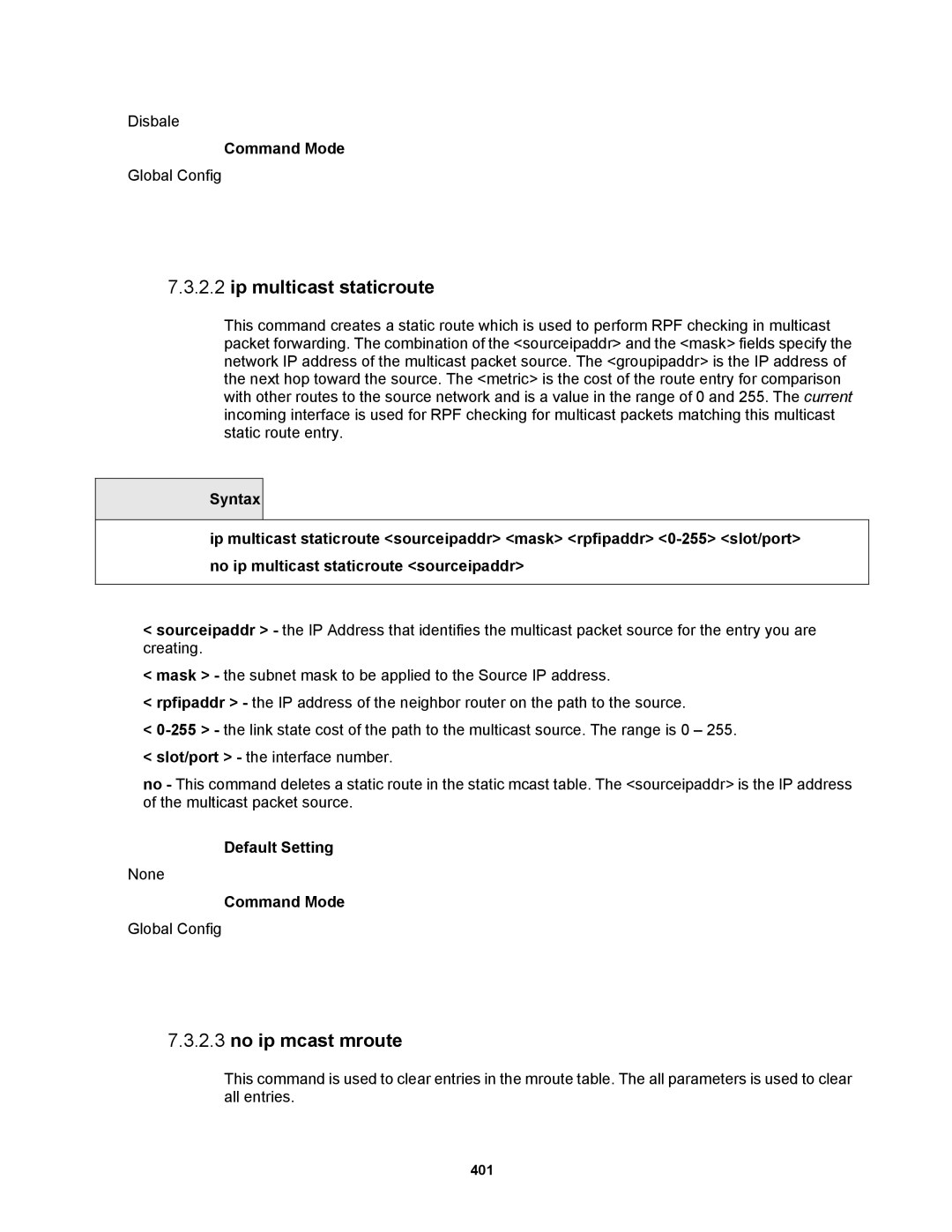 Fortinet MR1 manual Ip multicast staticroute, No ip mcast mroute 