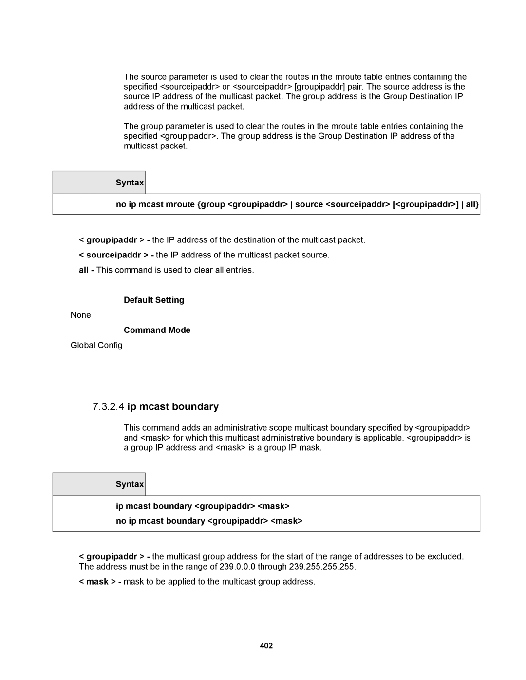 Fortinet MR1 manual Ip mcast boundary 