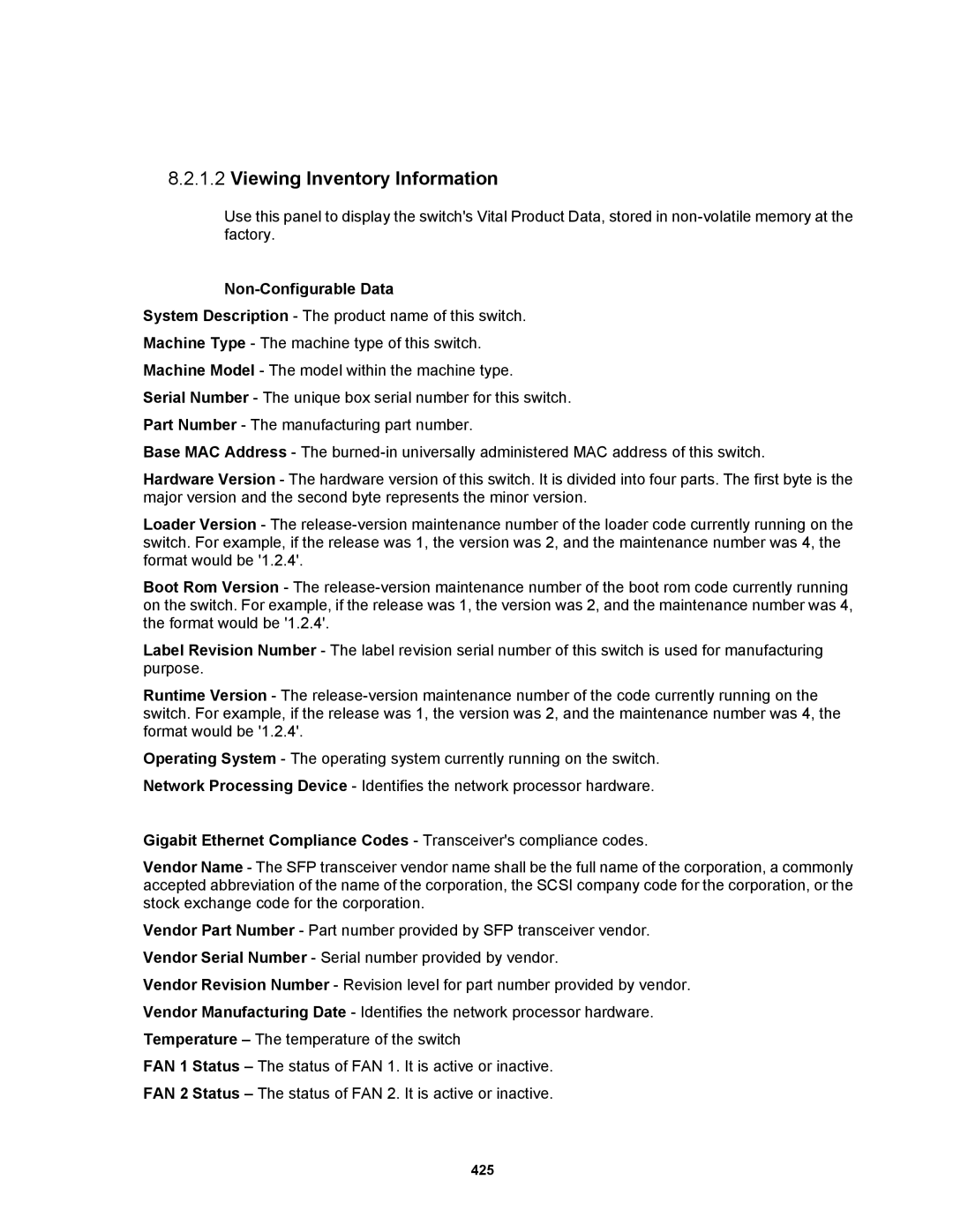 Fortinet MR1 manual Viewing Inventory Information, Non-Configurable Data 