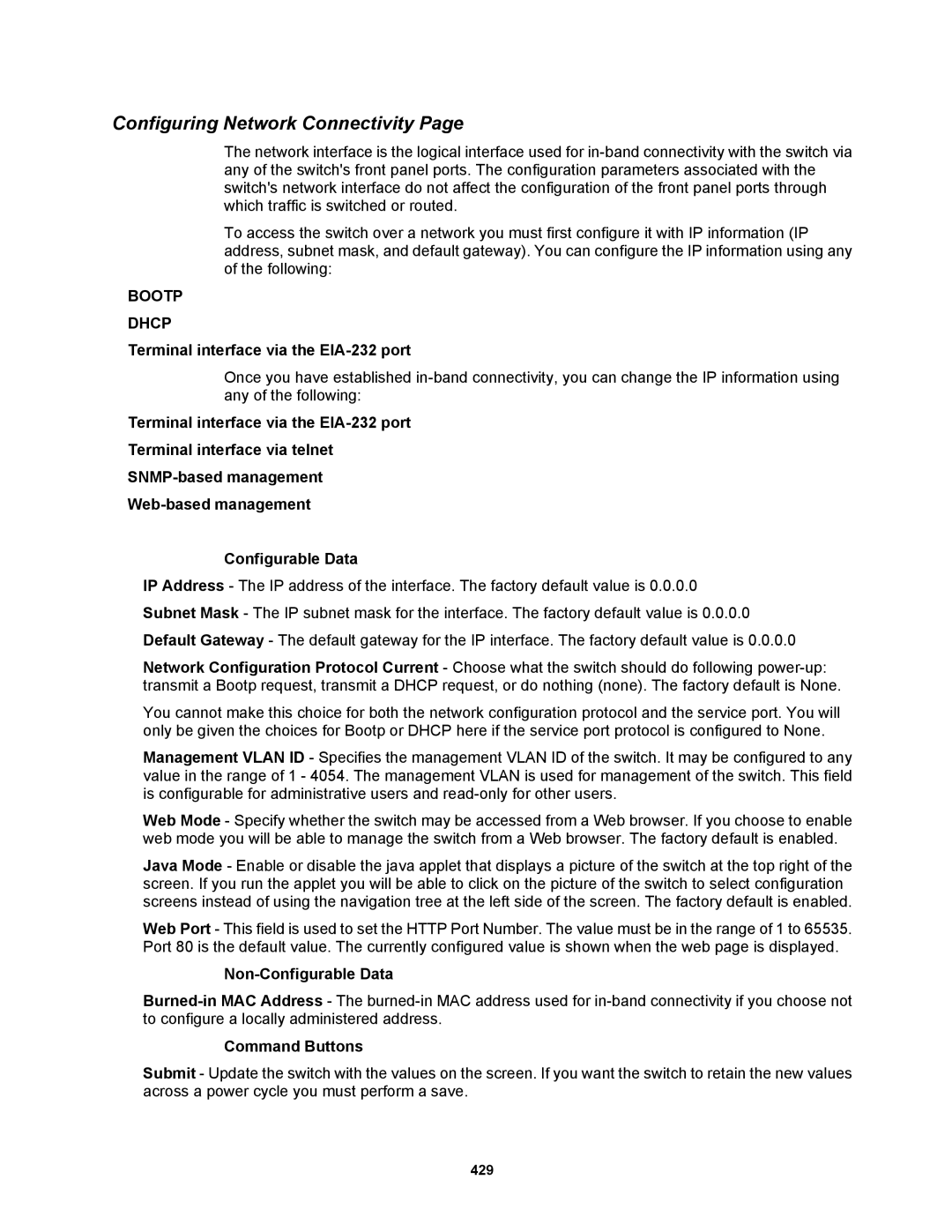 Fortinet MR1 manual Configuring Network Connectivity, Terminal interface via the EIA-232 port 