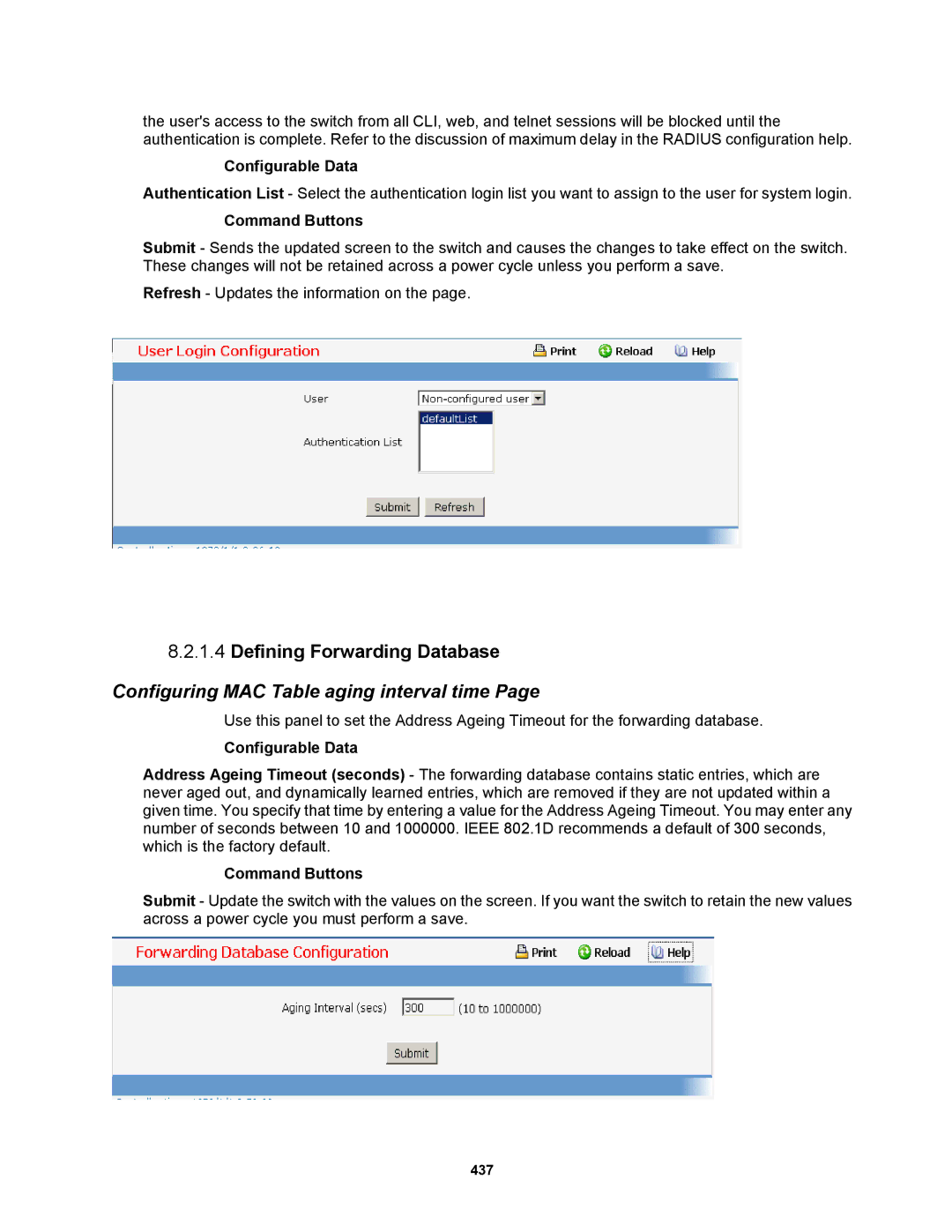 Fortinet MR1 manual Defining Forwarding Database, Configuring MAC Table aging interval time 