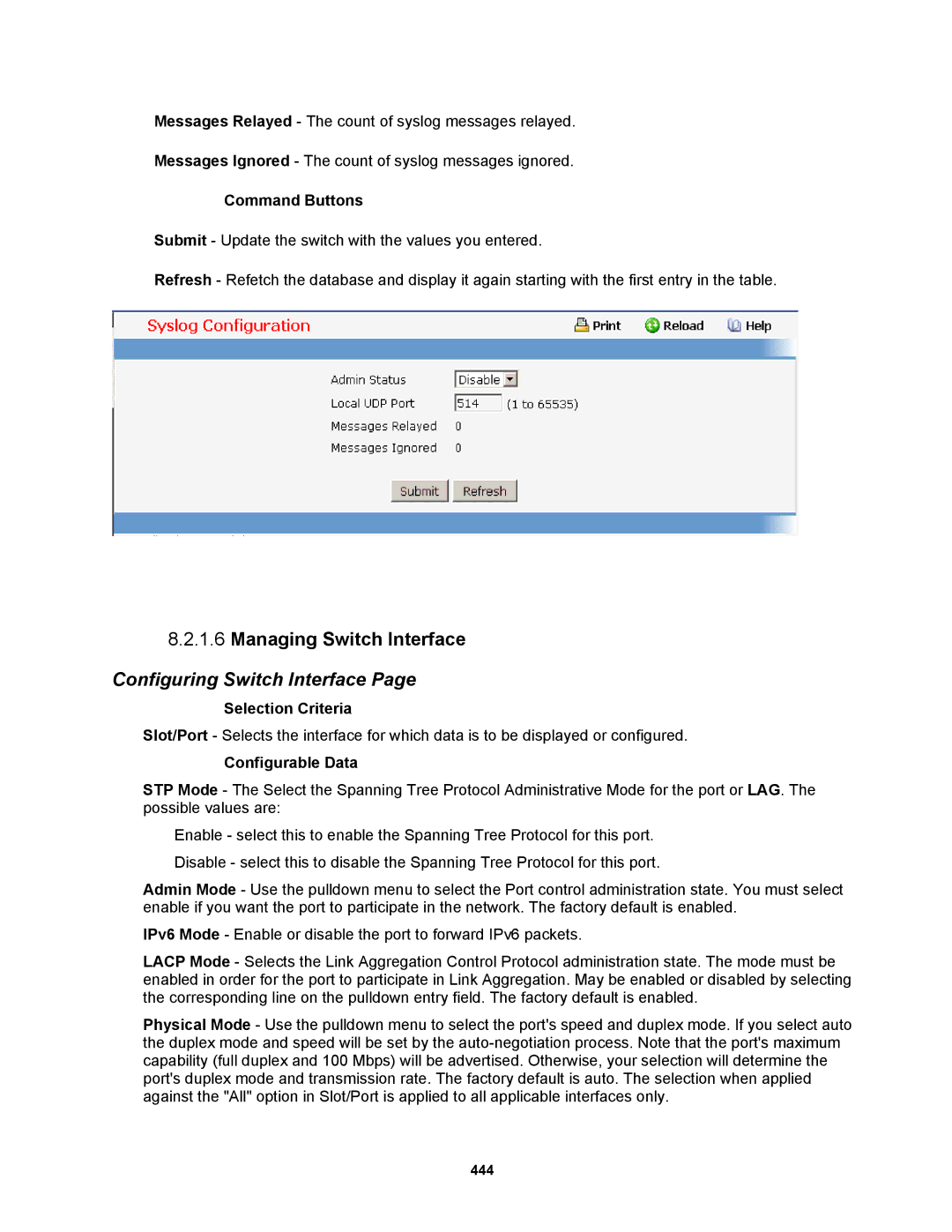 Fortinet MR1 manual Managing Switch Interface, Configuring Switch Interface 