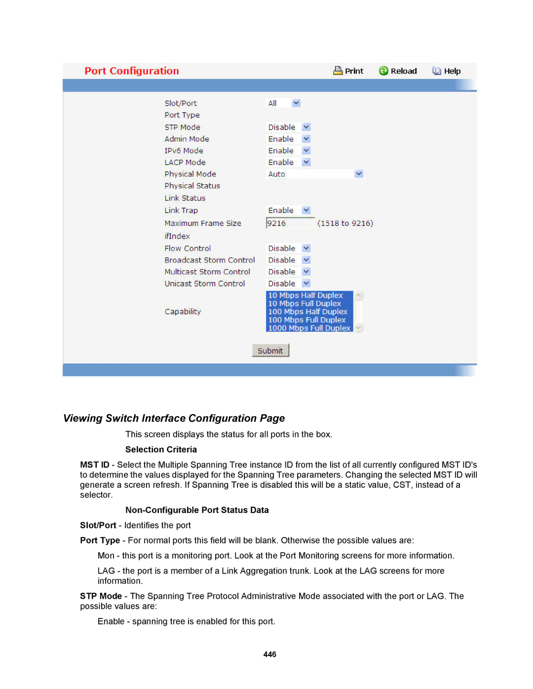 Fortinet MR1 manual Viewing Switch Interface Configuration, Non-Configurable Port Status Data 