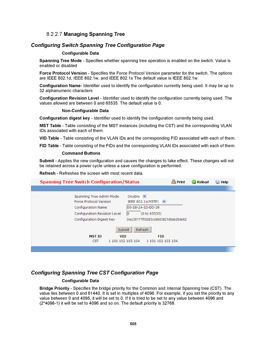 Fortinet MR1 manual Managing Spanning Tree, Configuring Switch Spanning Tree Configuration 