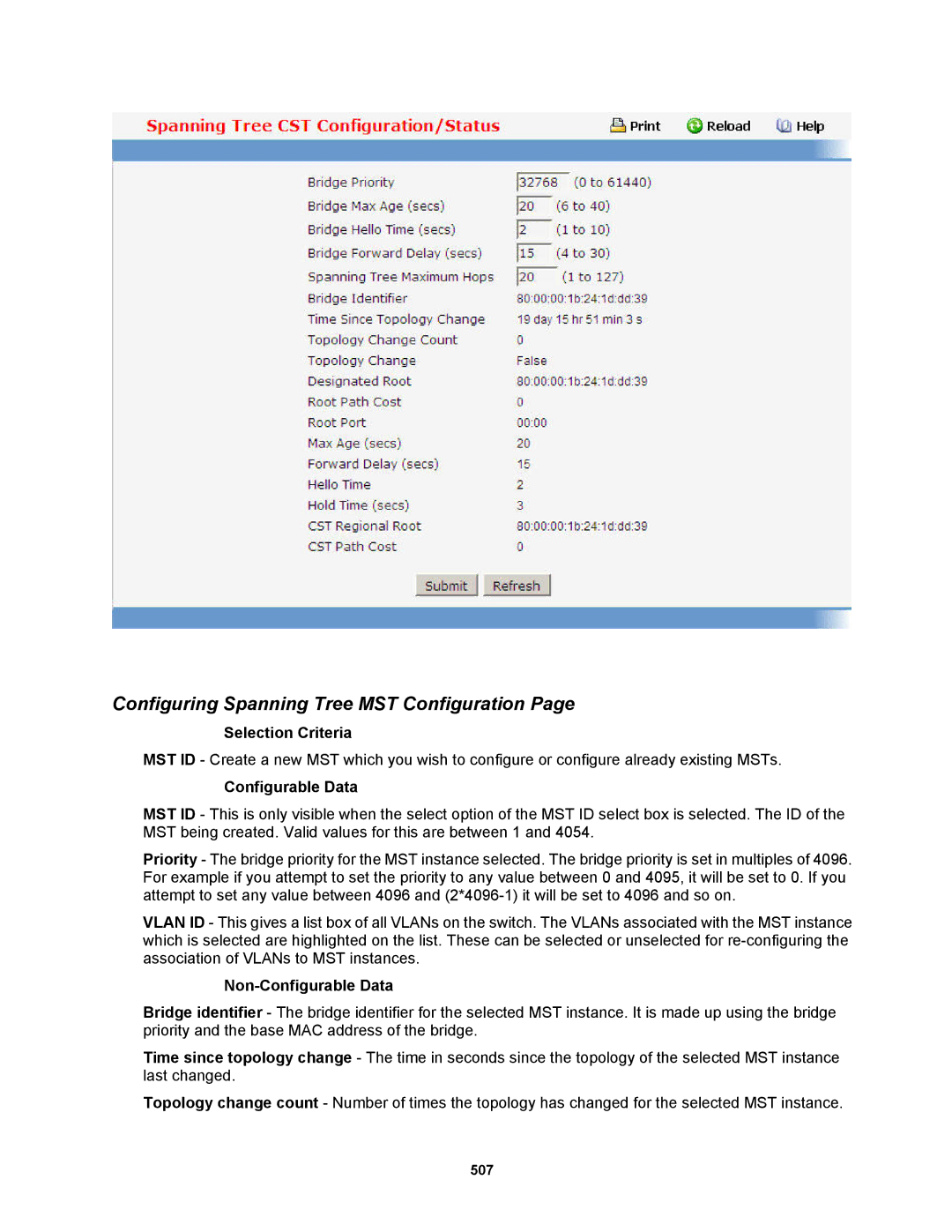 Fortinet MR1 manual Configuring Spanning Tree MST Configuration, Selection Criteria 