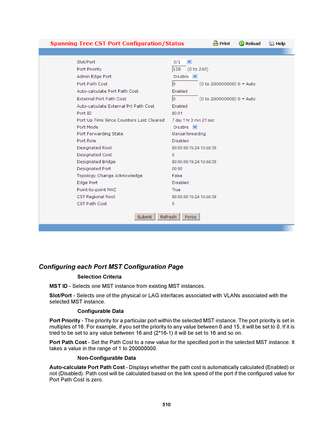 Fortinet MR1 manual Configuring each Port MST Configuration 