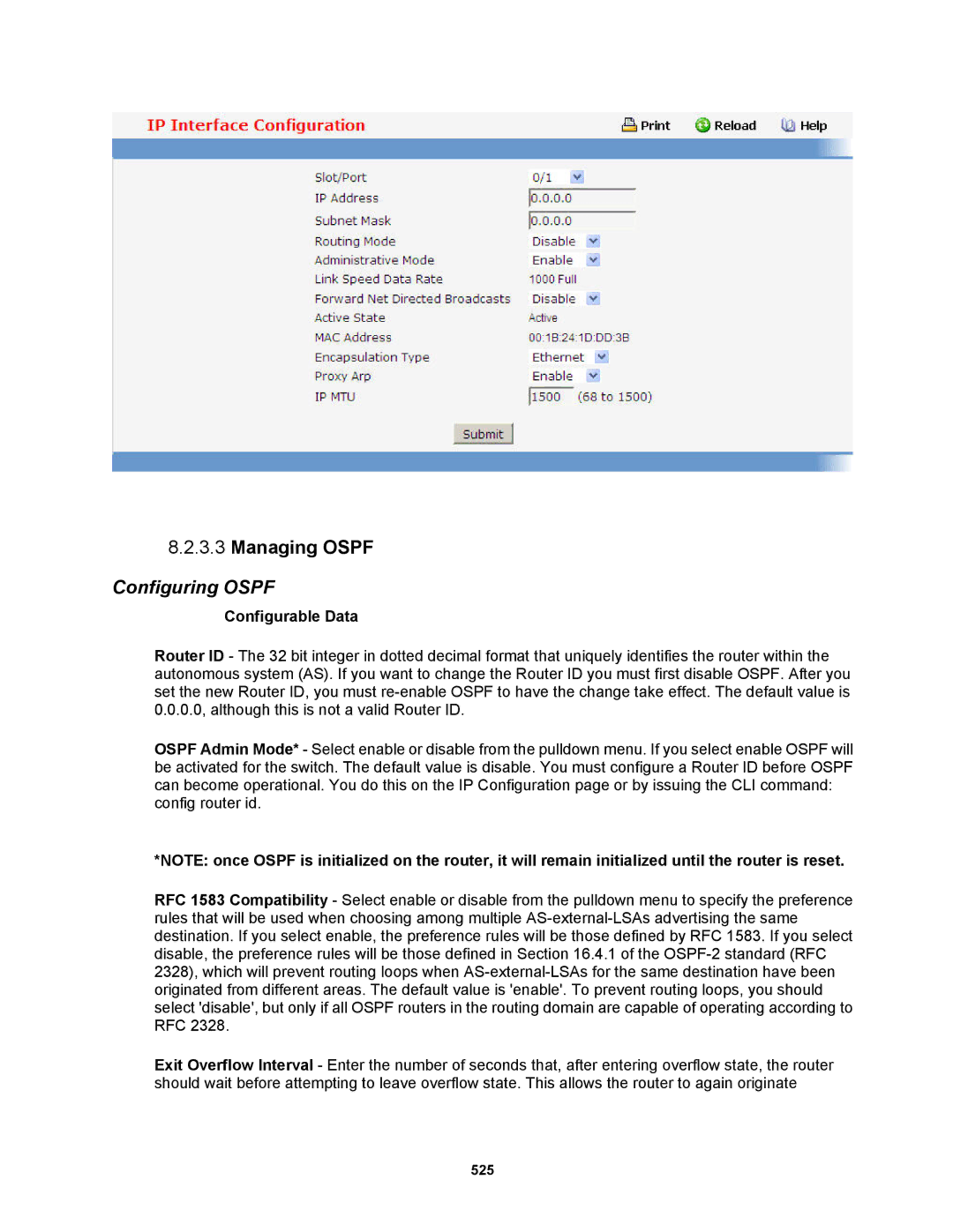 Fortinet MR1 manual Managing Ospf, Configuring Ospf 