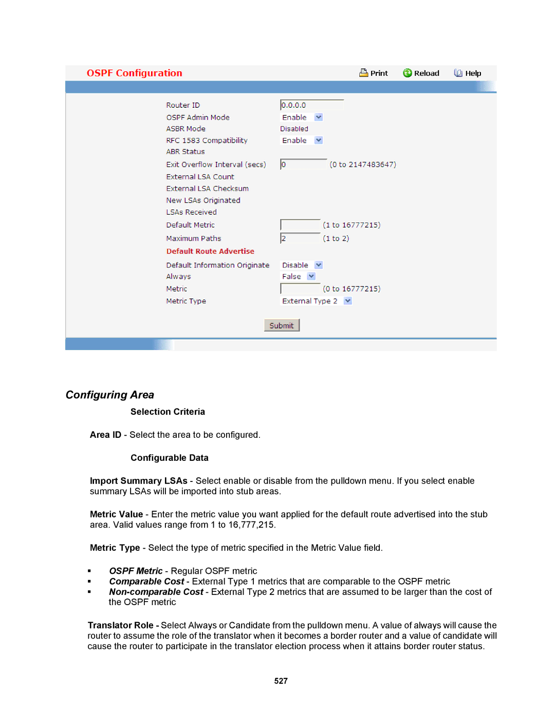 Fortinet MR1 manual Configuring Area, Selection Criteria 