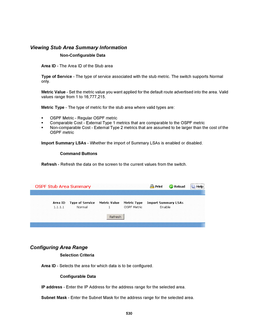 Fortinet MR1 manual Viewing Stub Area Summary Information, Configuring Area Range 