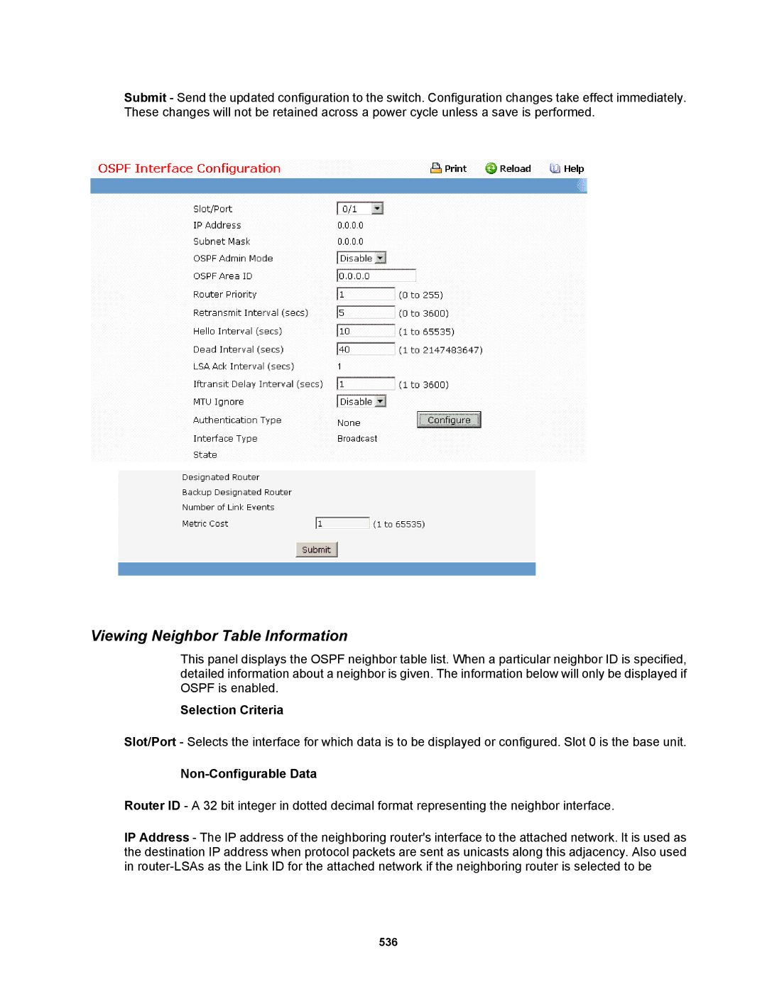 Fortinet MR1 manual Viewing Neighbor Table Information, Selection Criteria 