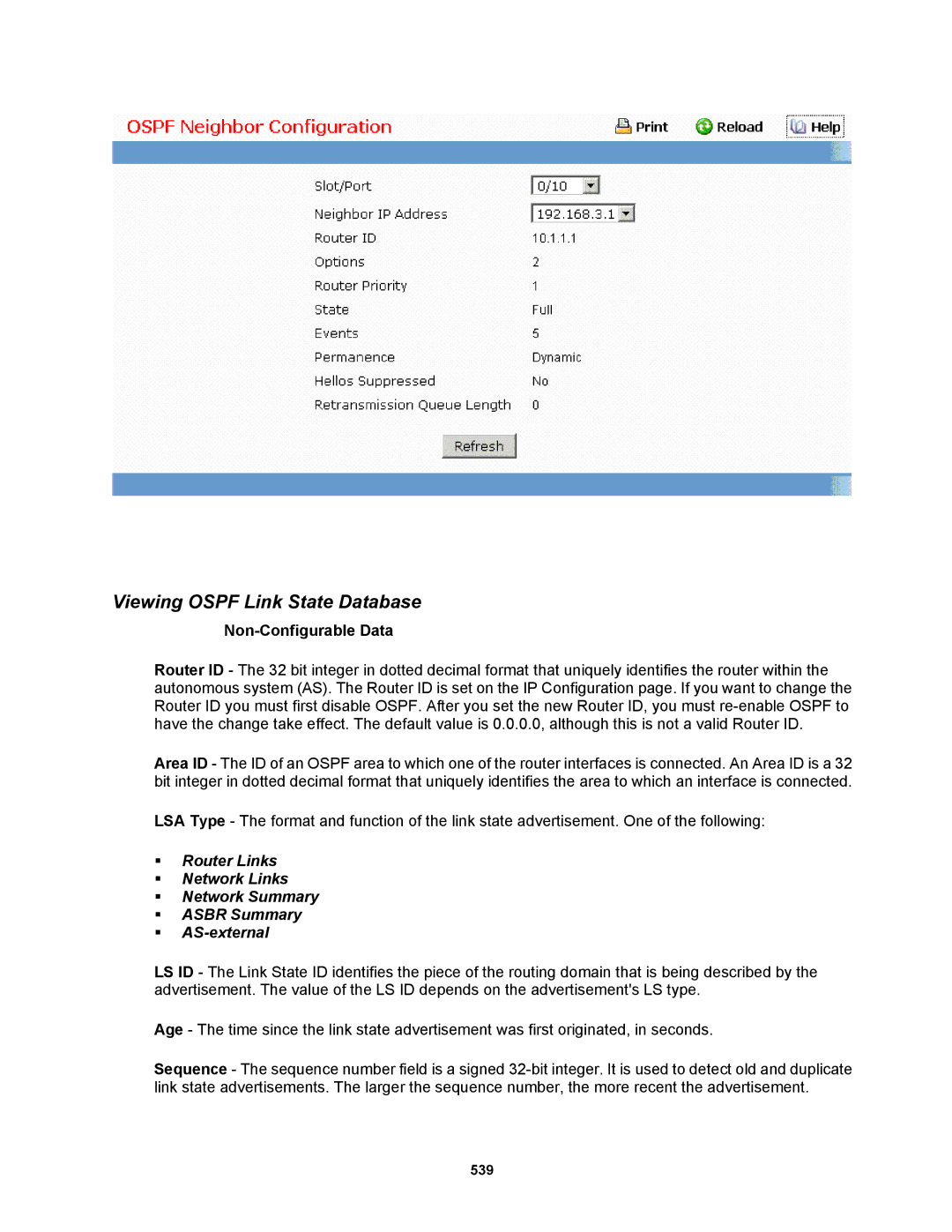 Fortinet MR1 manual Viewing Ospf Link State Database 