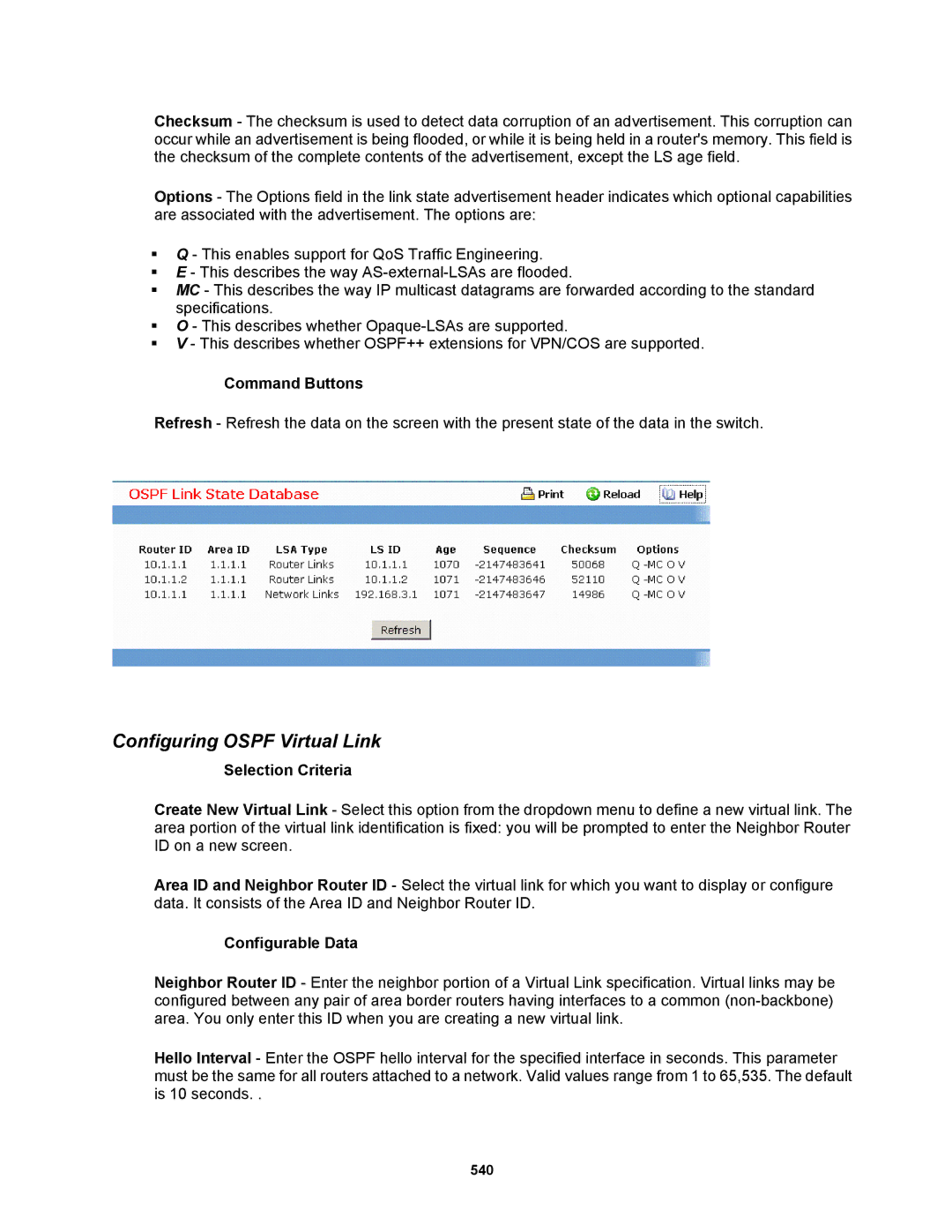 Fortinet MR1 manual Configuring Ospf Virtual Link, Selection Criteria 