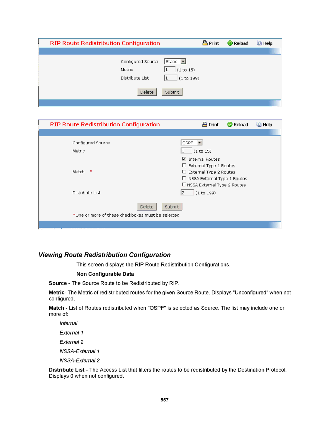 Fortinet MR1 manual Viewing Route Redistribution Configuration, Internal External NSSA-External 